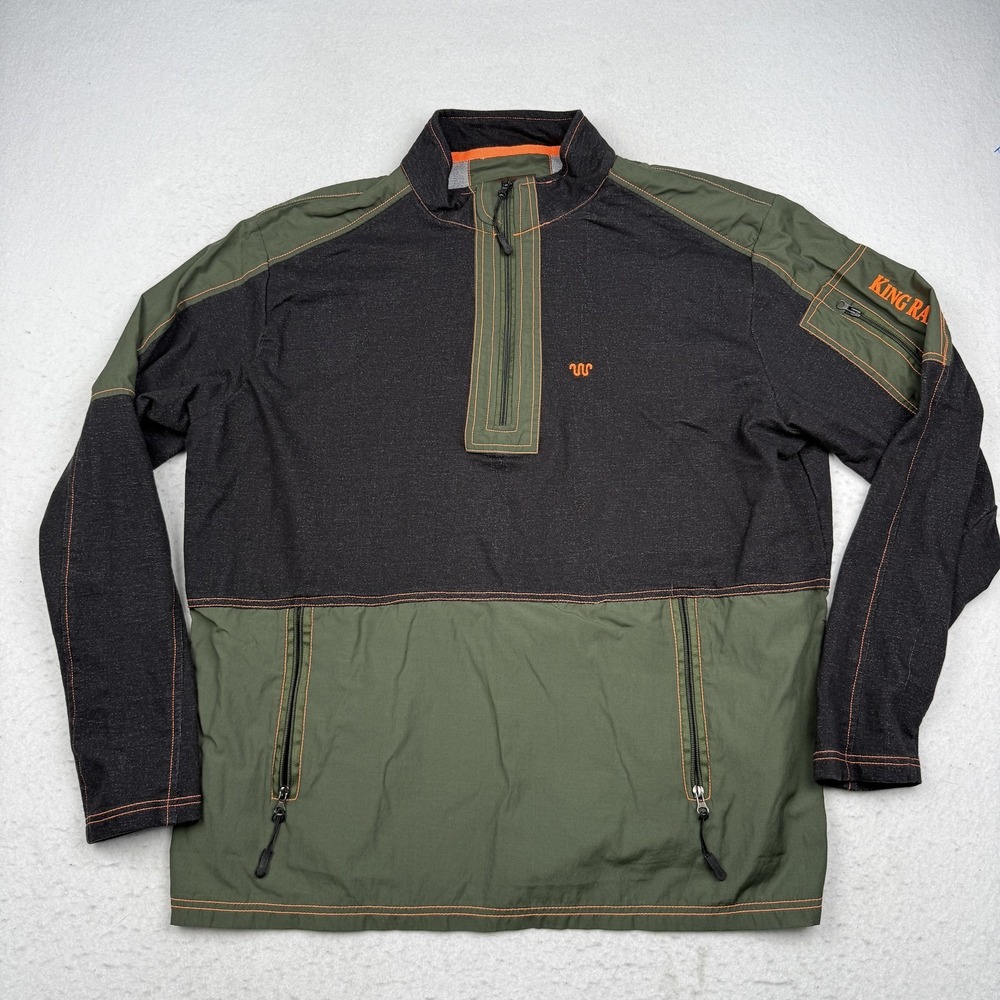 King Ranch Windbreaker Jacket Mens 2XL Black Green 1/4 Zip Western Outdoor